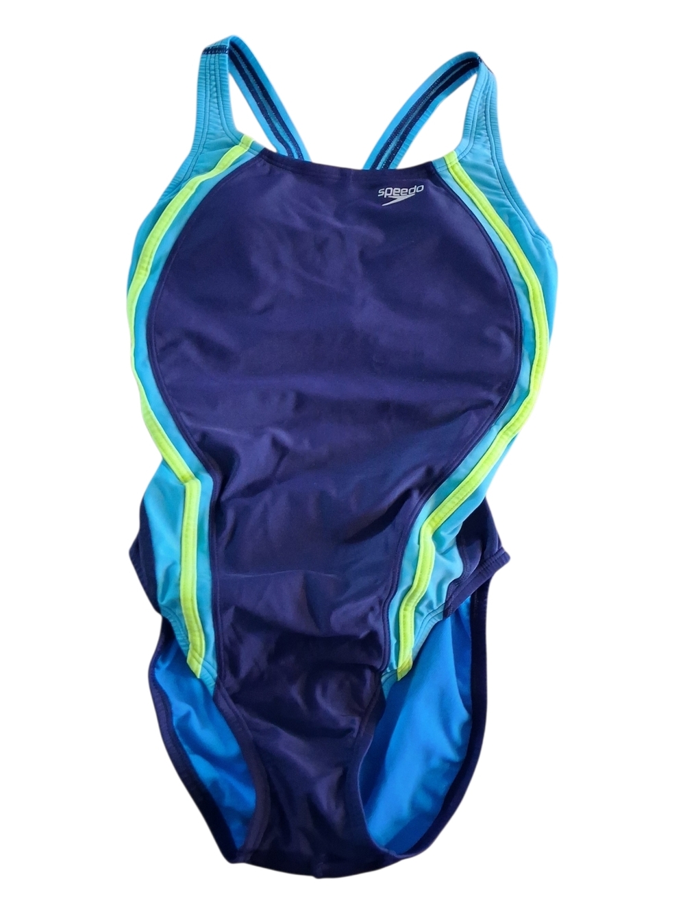 Women's Speedo Navy and Blue One-Piece Swimsuit with Lime Trim